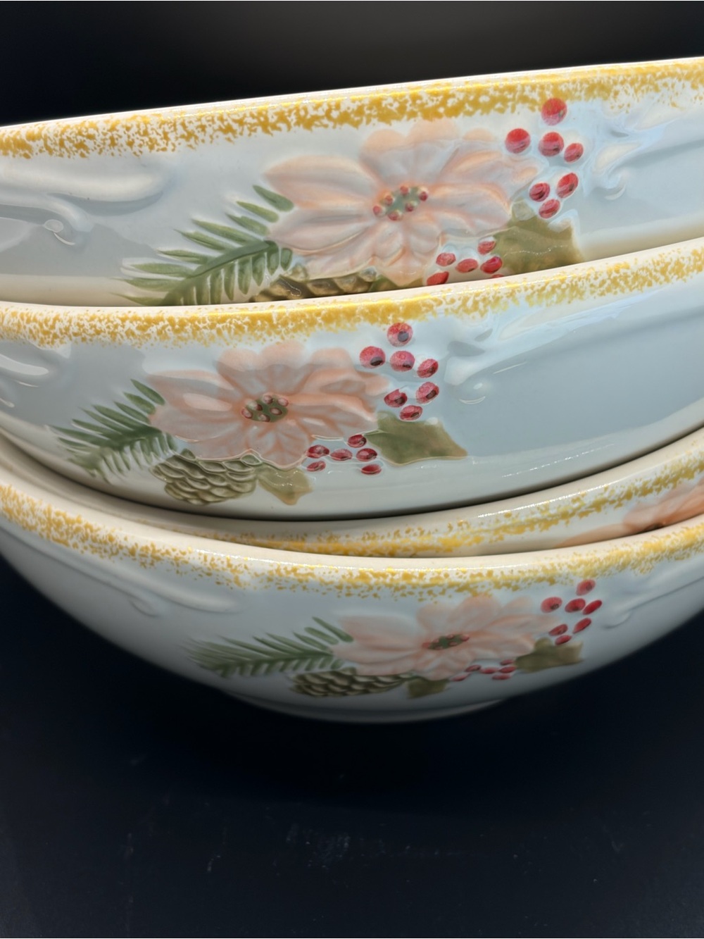 Pfaltzgraff Garland Spruce Soup Cereal Bowls Set of 4 Discontinued Stoneware